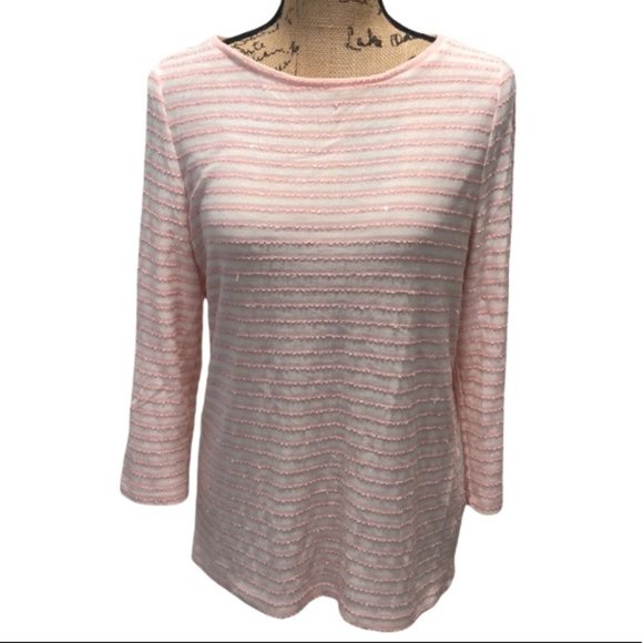 {Talbots} Pink Striped Textured Knit Top - Picture 1 of 9